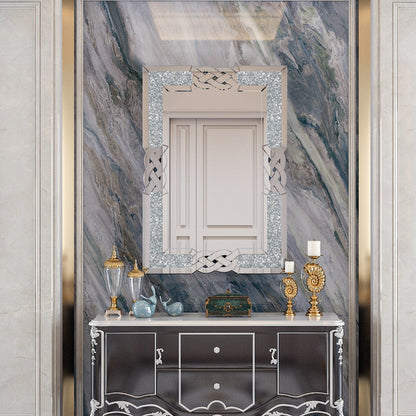 Grand miroir mural emboîtable avec perles de cristal rectangulaires