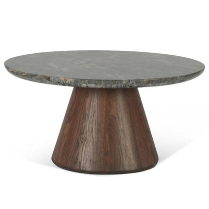 Table basse en marbre de lave avec base en chêne foncé 