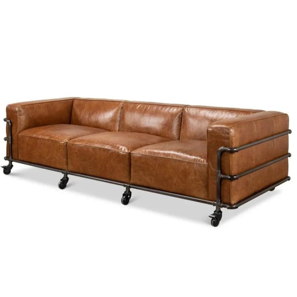Fauteuil d'appoint industriel en cuir marron