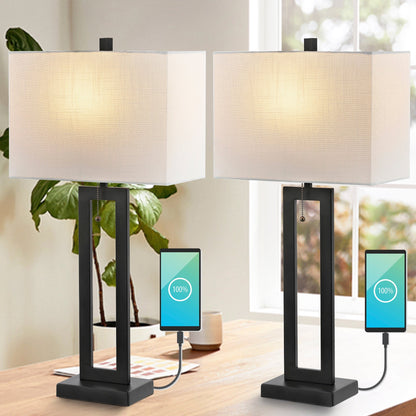 Lampe de table LED industrielle vintage Lucie 28,5 cm avec chaînette et port de chargement USB (lot de 2) par JONATHAN Y