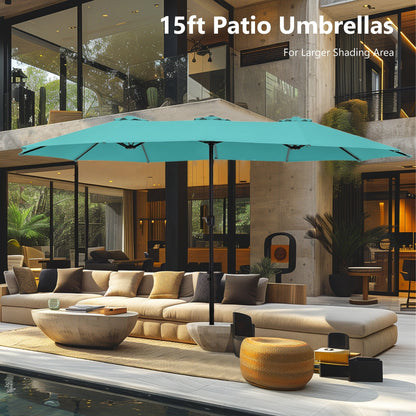 Parasol double extra large de 15 pieds pour patio double face de MAISON ARTS avec base incluse