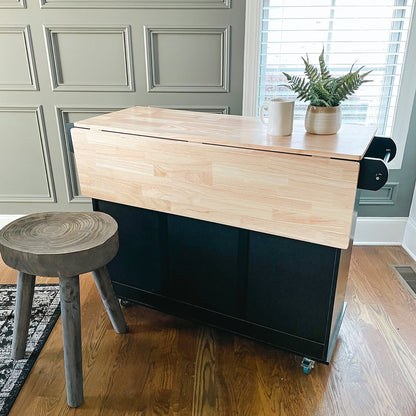 Desserte de cuisine Sophia &amp; William avec abattant et plateau en bois d'hévéa, chariot de cuisine roulant avec grand meuble de rangement