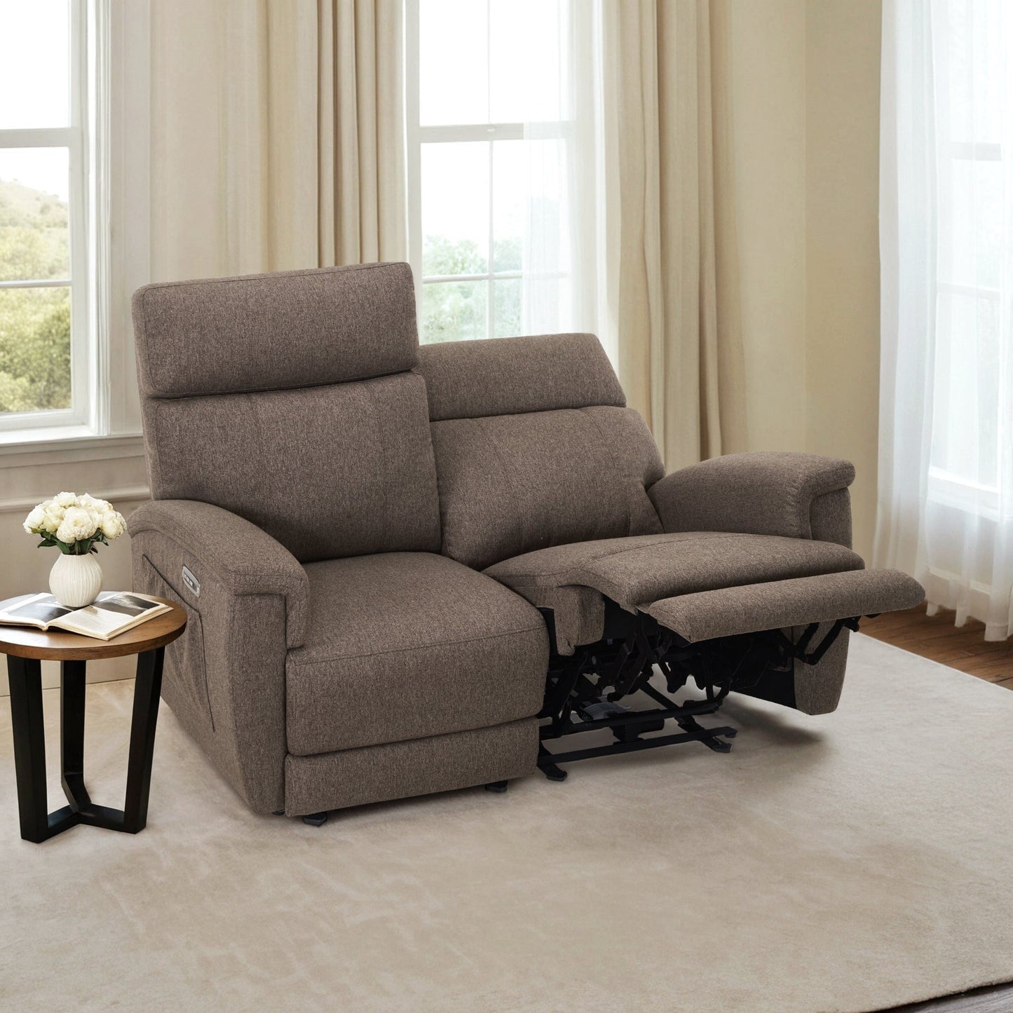 Canapé inclinable électrique MCombo 60.2 avec massage et double chauffage, appui-tête réglable, ports USB et Type-C, tissu