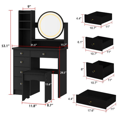 Ensemble coiffeuse avec miroir tactile et tabouret
