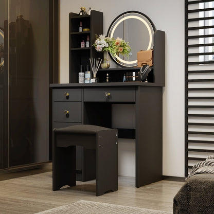 Ensemble coiffeuse avec miroir tactile et tabouret