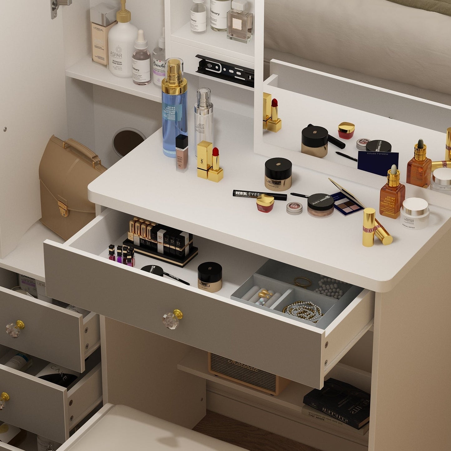 Ensemble de maquillage avec miroir et tabouret