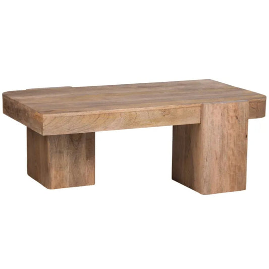 Table basse rustique en bois de manguier avec pieds en dalle