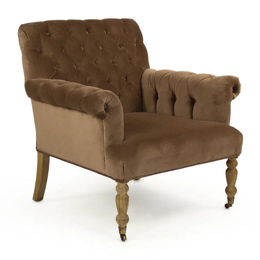 Fauteuil d'appoint en velours marron touffeté Manor