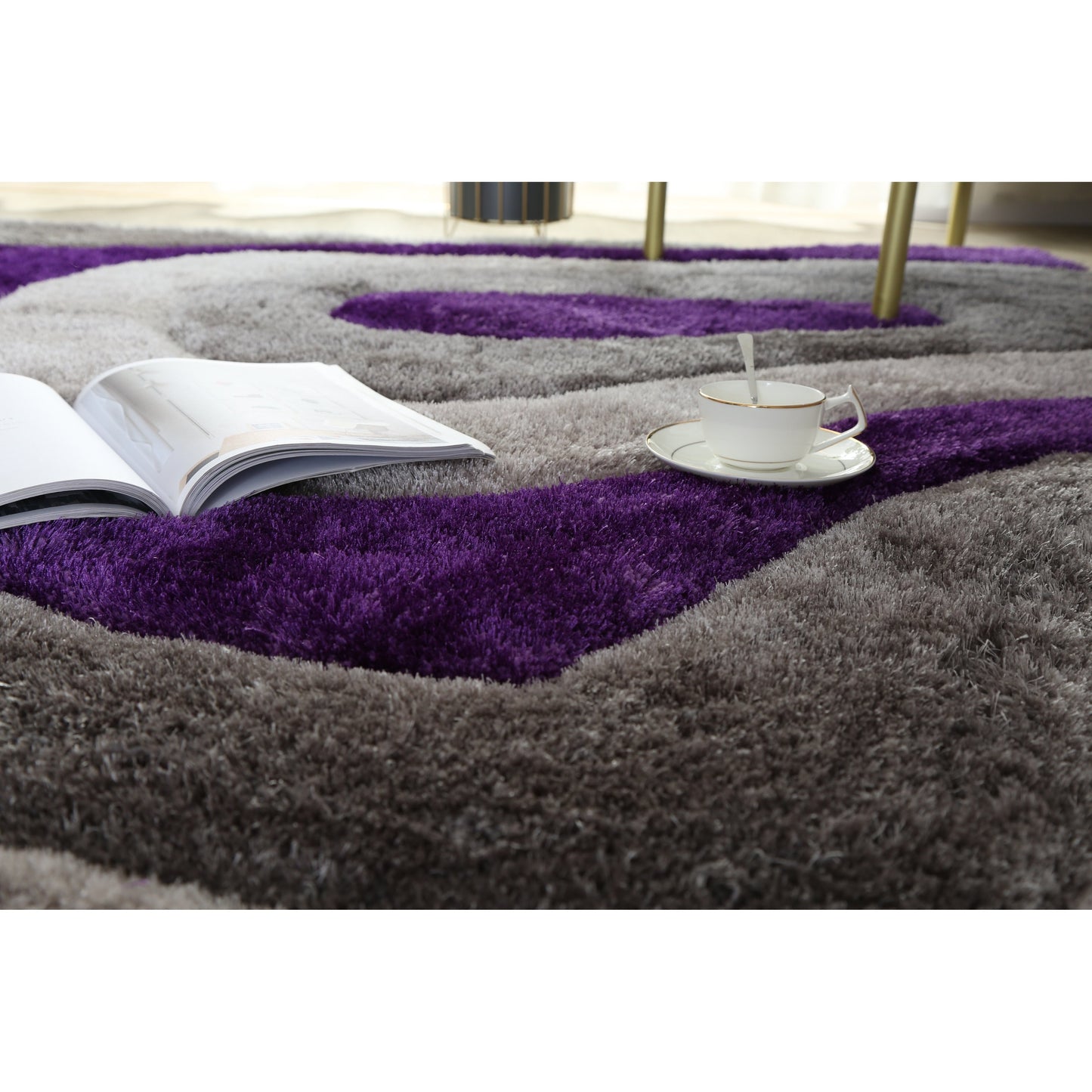 Tapis à poils longs Mateos au design abstrait