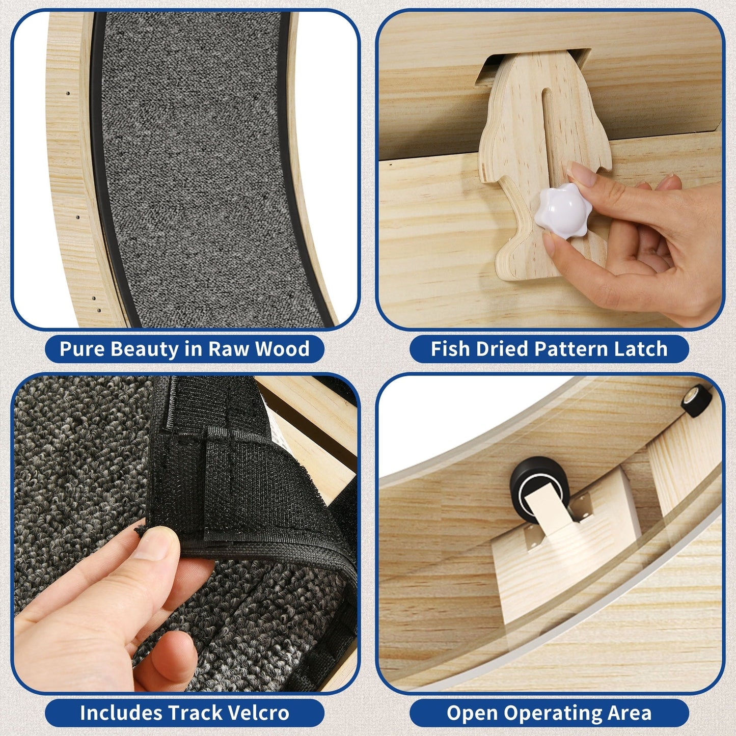 Moasis 43,3 pouces Grand tapis de course en bois pour chat avec roue d'exercice et piste recouverte de moquette