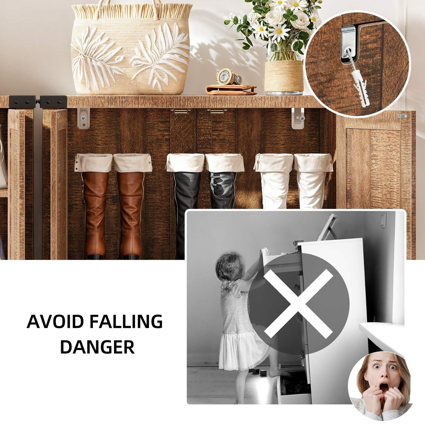 Meuble de rangement à chaussures Moasis à 5 niveaux pour 20 paires de chaussures avec portes doubles pour l'entrée