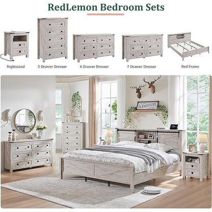 Commode 6 tiroirs style ferme, meuble TV en bois, commode