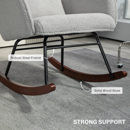 Fauteuil à bascule rembourré moderne pour chambre d'enfant avec dossier haut, appui-tête et coussin lombaire pour salon ou chambre