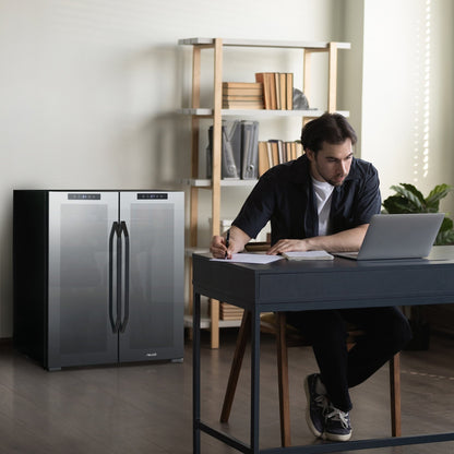 Réfrigérateur à vin et boissons Newair, 18 bouteilles et 59 canettes, deux zones de température, autonome, contrôle numérique de la température