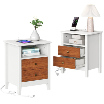 Ensemble de 2 tables de chevet avec station de charge Table d'appoint avec 2 tiroirs avec ports et prises USB Table de chevet