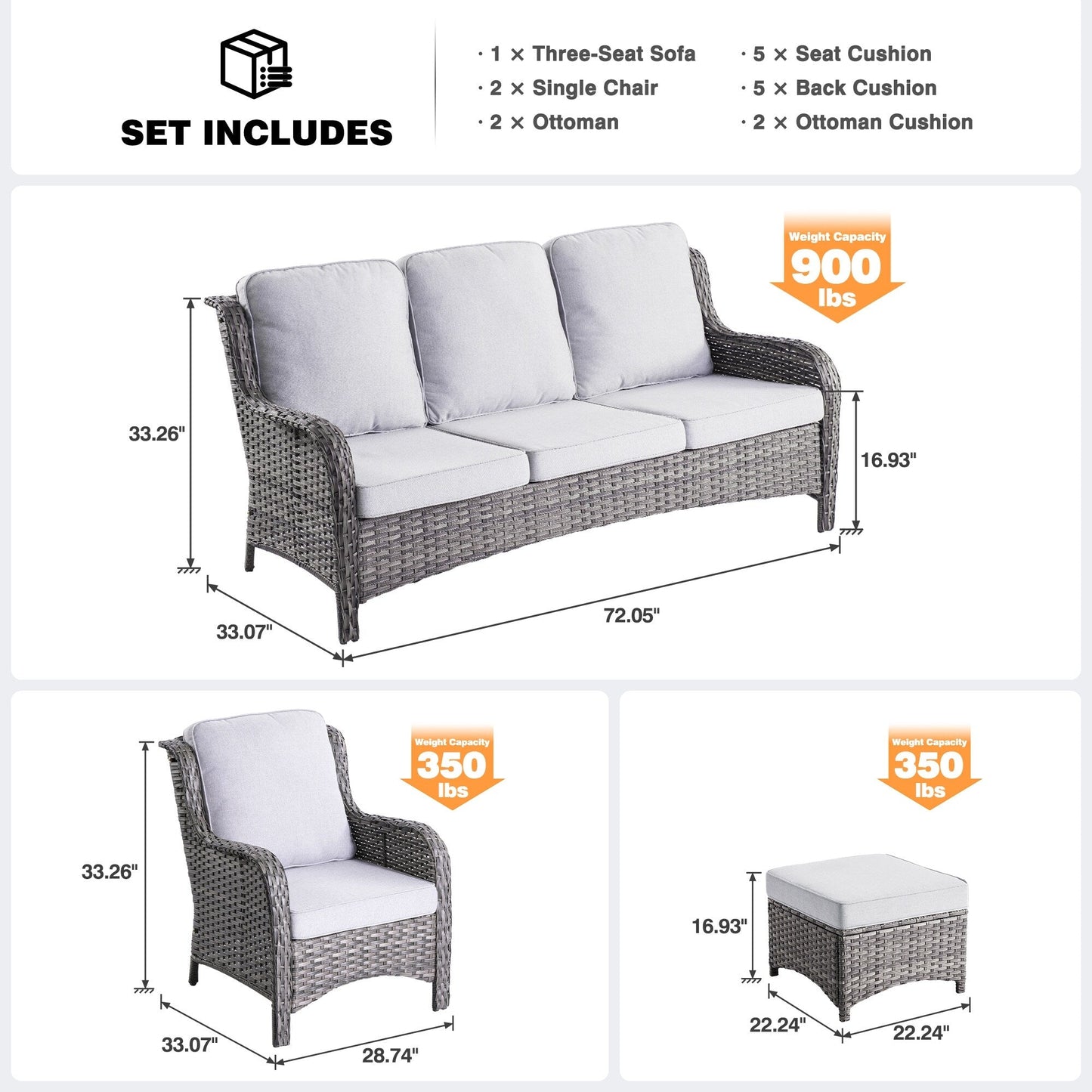 Ensemble de conversation 5 pièces en osier pour patio à dossier haut OVIOS