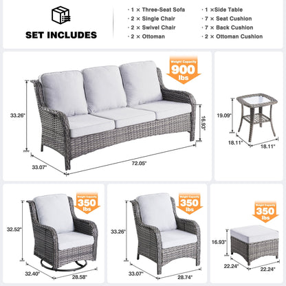 Ensemble de 8 chaises pivotantes en osier pour patio OVIOS