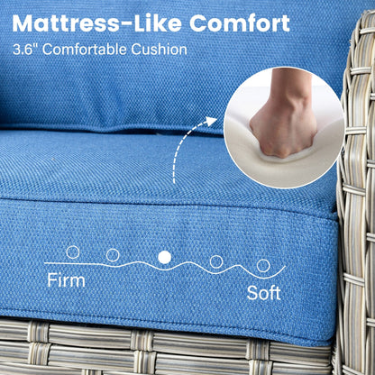 Ensemble de 9 chaises pivotantes d'extérieur en osier OVIOS avec table à feu