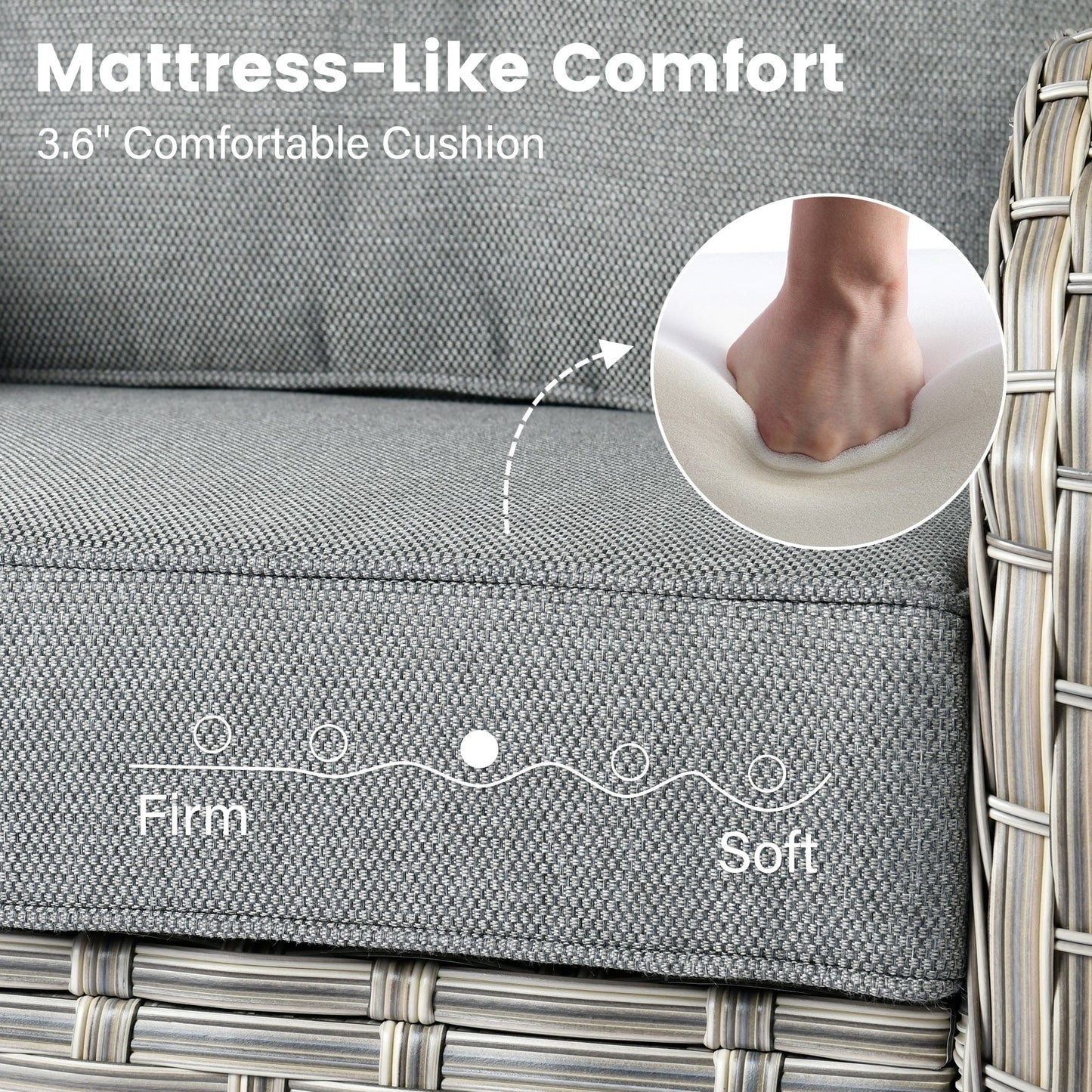 Ensemble de 9 chaises pivotantes d'extérieur en osier OVIOS avec table à feu