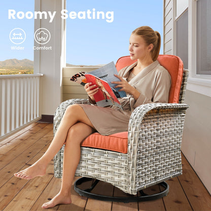 Ensemble de 9 chaises pivotantes d'extérieur en osier OVIOS avec table à feu