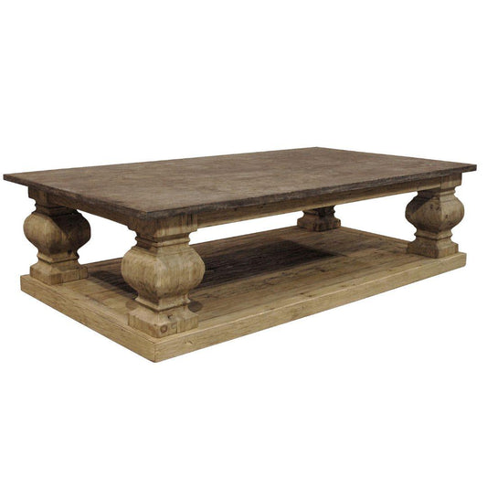 Table basse robuste avec plateau en pierre ancienne