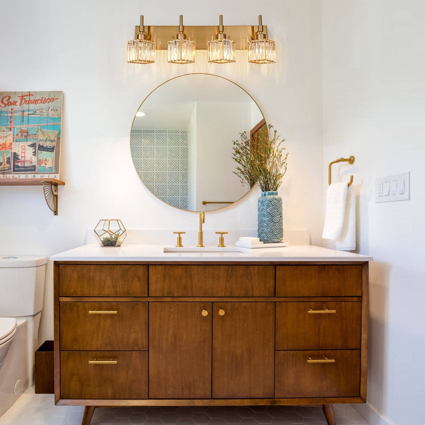 Luminaires de salle de bain en cristal à intensité variable Ora Modern sur miroir Glam Vanity Lights