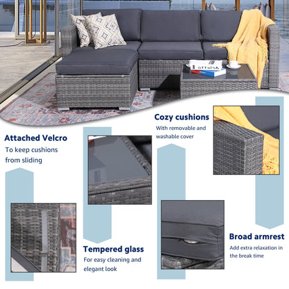Ensemble de canapés d'extérieur sectionnels en osier 5 pièces avec coussins