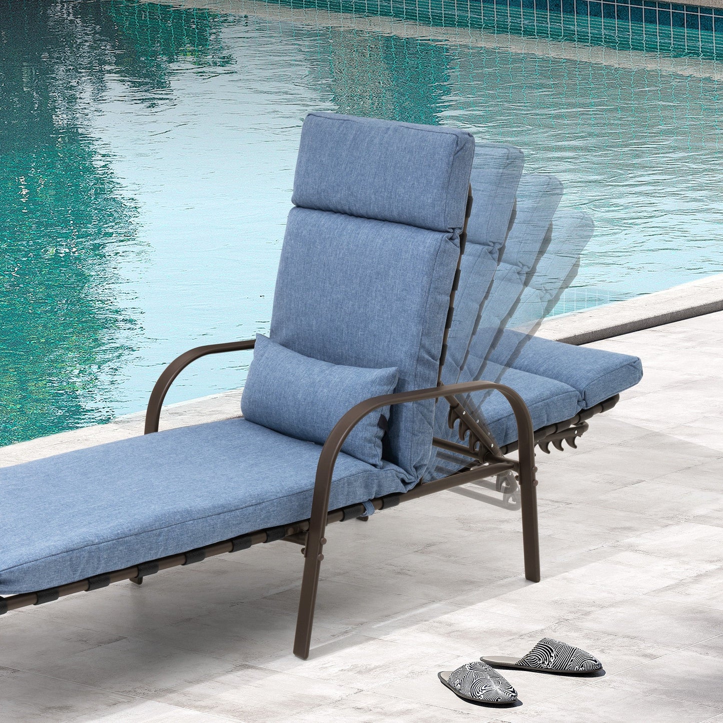 Chaise longue d'extérieur réglable avec coussin pour la plage et la piscine