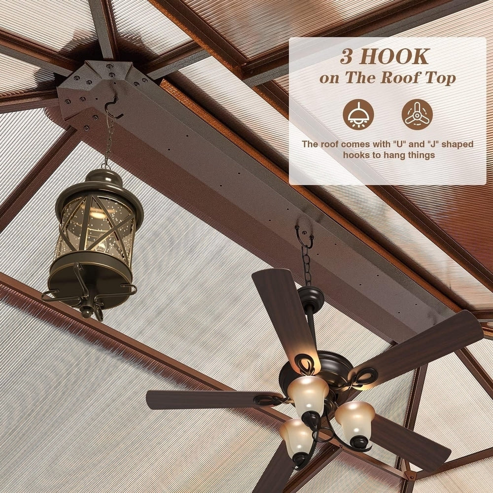 Gazebo à toit rigide EROMMY, pergola d'extérieur avec double toit, filet et rideaux, auvent robuste pour patio, arrière-cour, fête au bord de la piscine