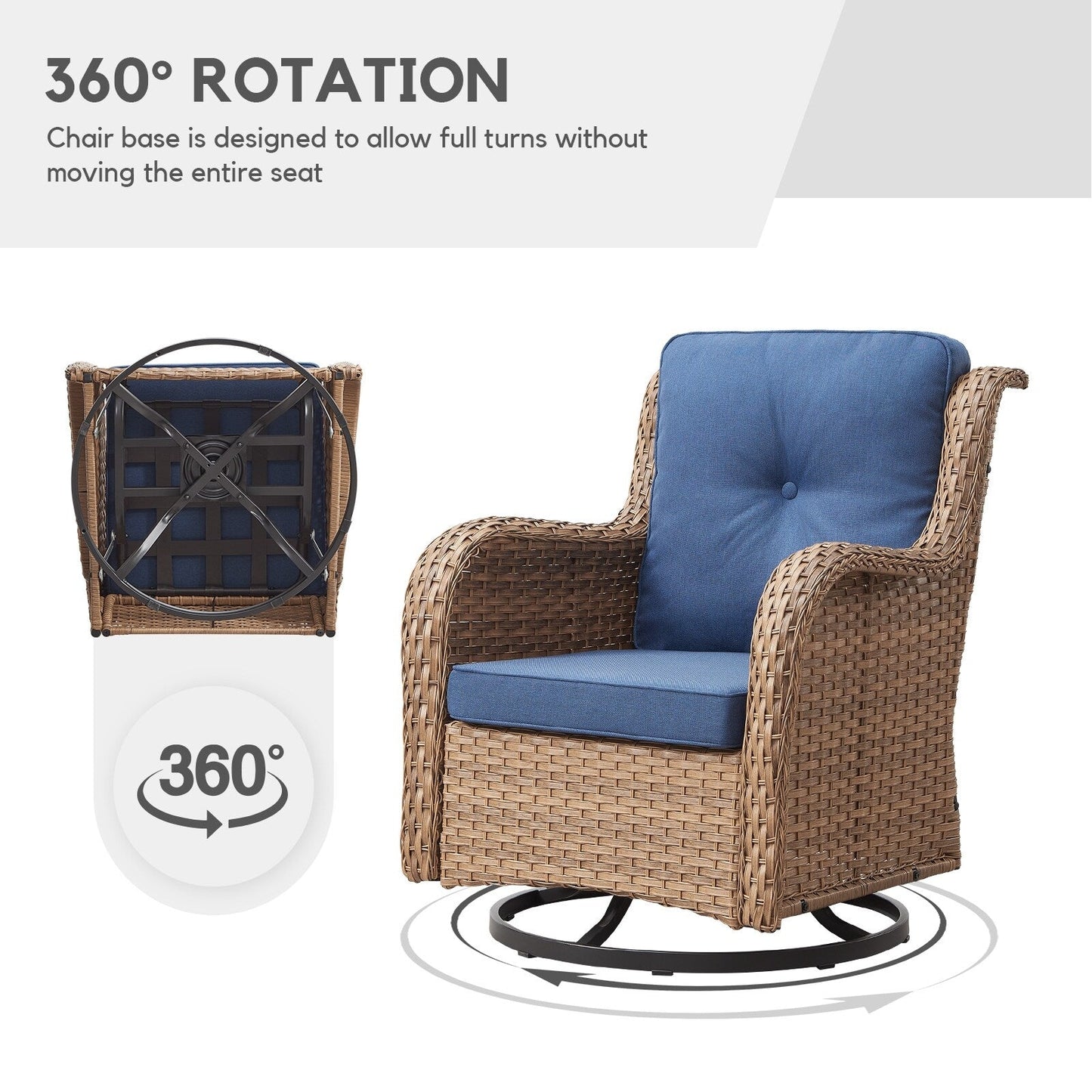 Chaises à bascule d'extérieur en osier Gymojoy avec base pivotante (lot de 2)