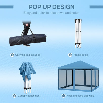 Auvent pop-up robuste Outsunny 10' x 10' avec filet latéral en maille amovible, conception d'installation facile, événement de fête en plein air