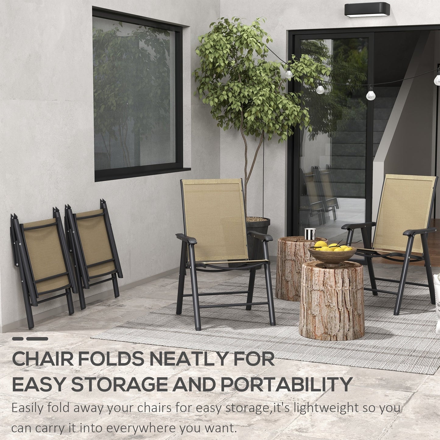 Ensemble de 4 chaises de patio pliantes Outsunny au design simple et chic, confortables pour la terrasse, le jardin, la cour et les voyages