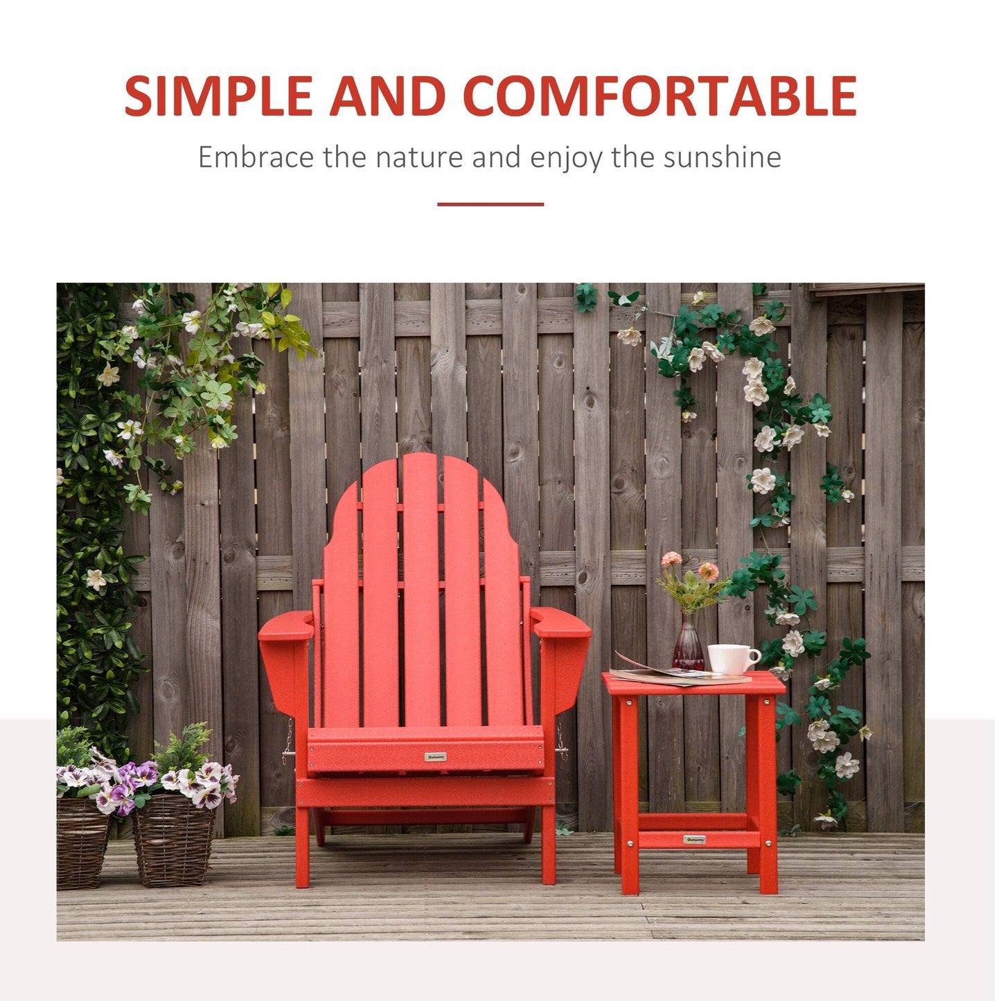 Chaise pliante Adirondack Outsunny, chaises de plage pliantes en plastique PEHD pour terrasse et jardin