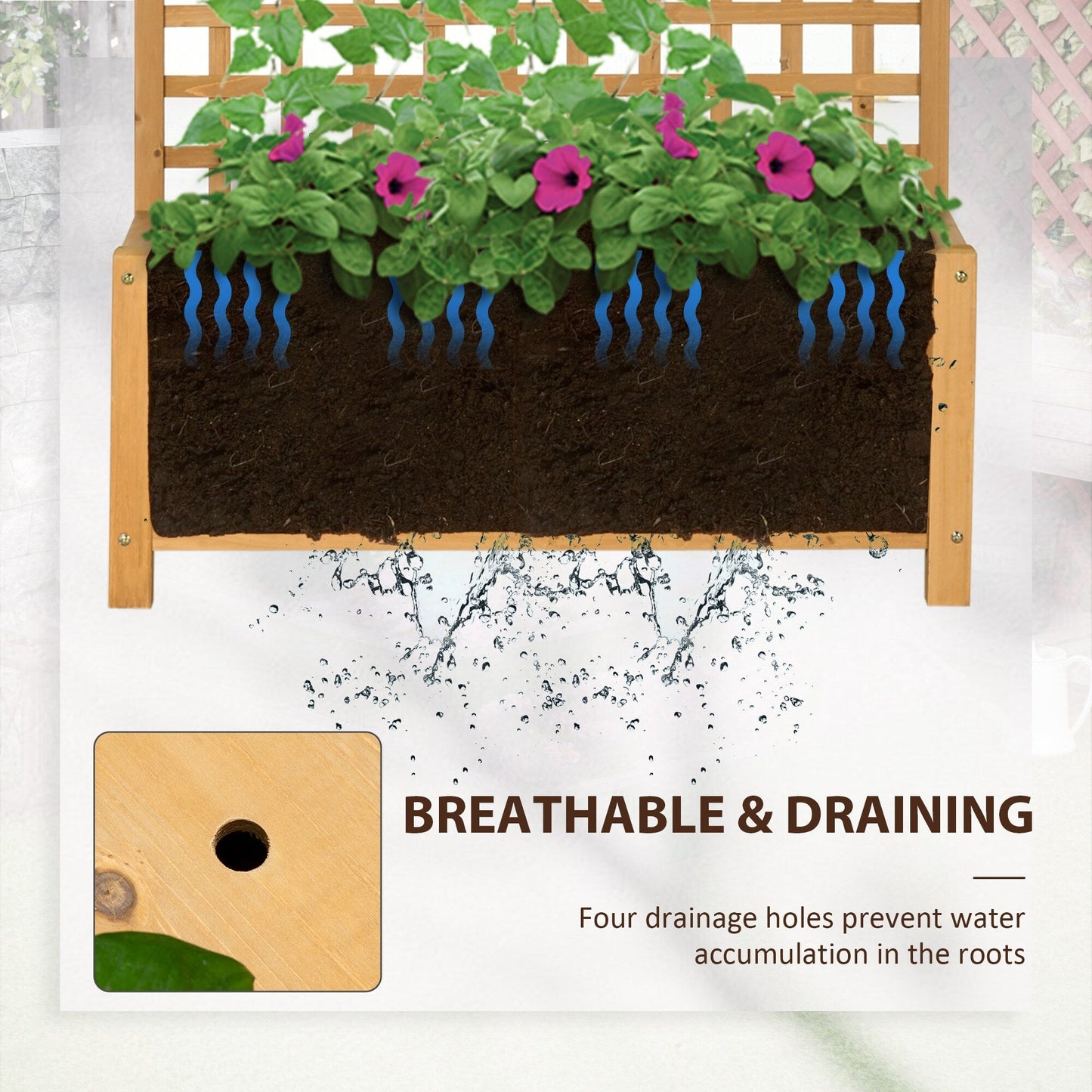 Jardinière en bois Outsunny avec treillis, plate-bande surélevée pour plantes grimpantes avec trous de drainage et toit