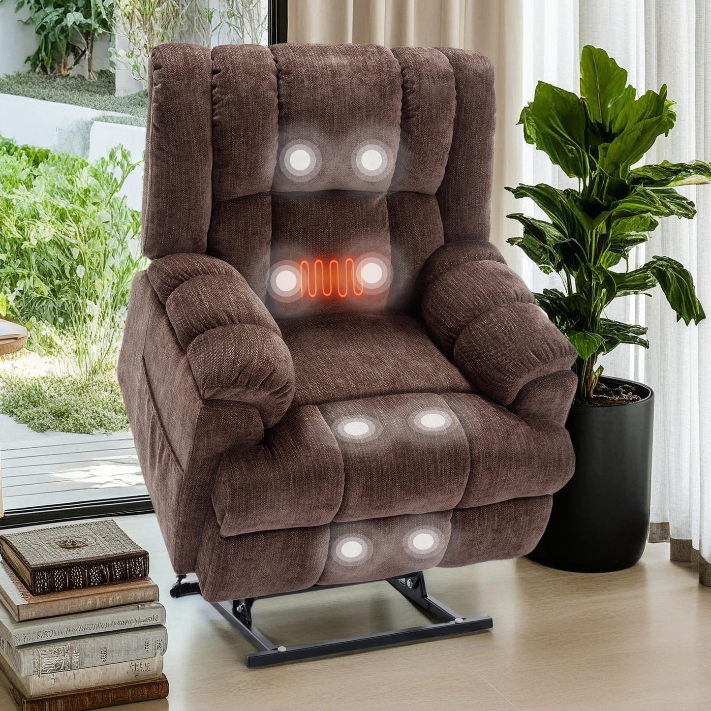 Fauteuil inclinable électrique surdimensionné en chenille avec massage et chauffage lombaire, inclinable en position infinie