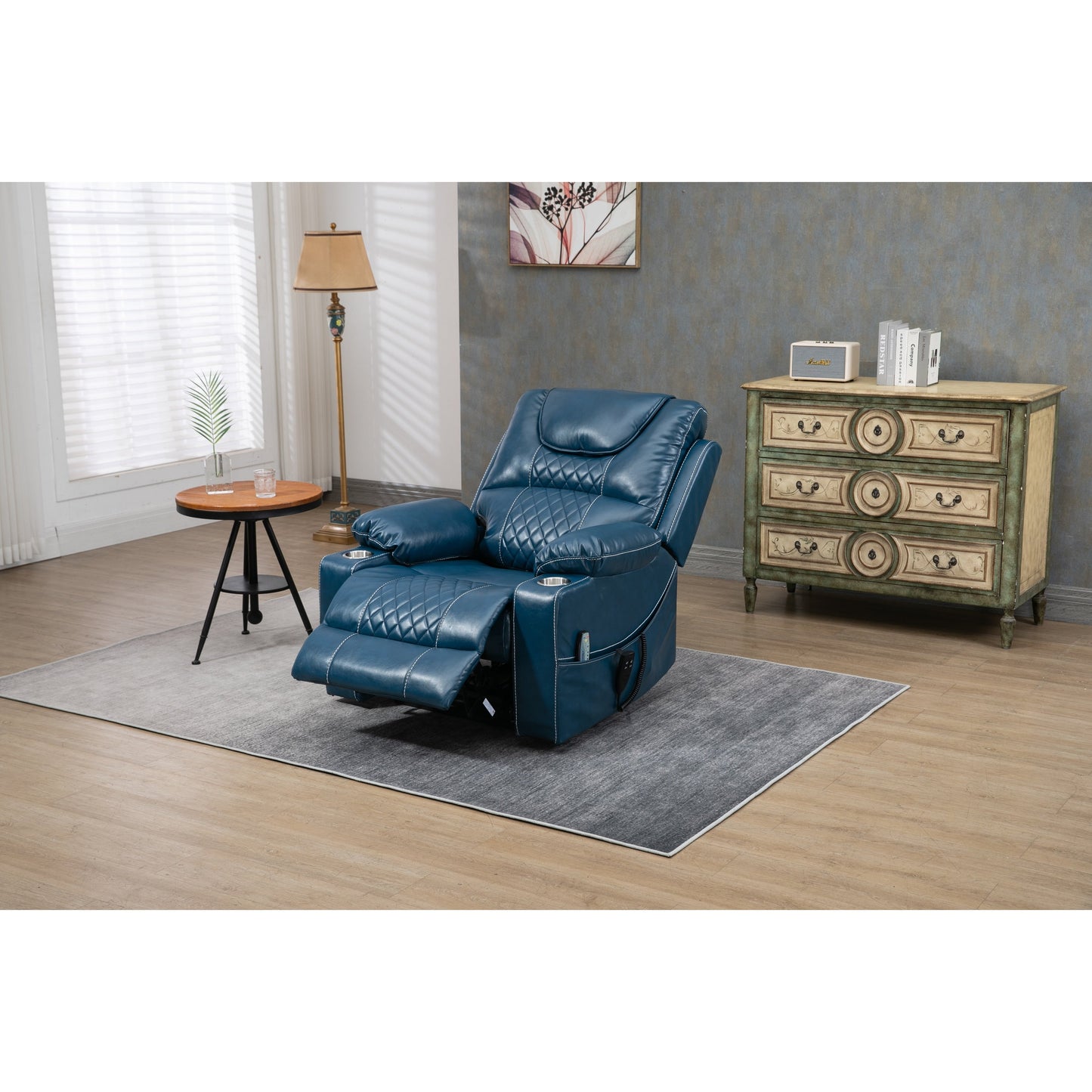 Fauteuil inclinable électrique surdimensionné en cuir PU avec massage, chauffage lombaire, porte-gobelet, inclinaison à plat à 180°