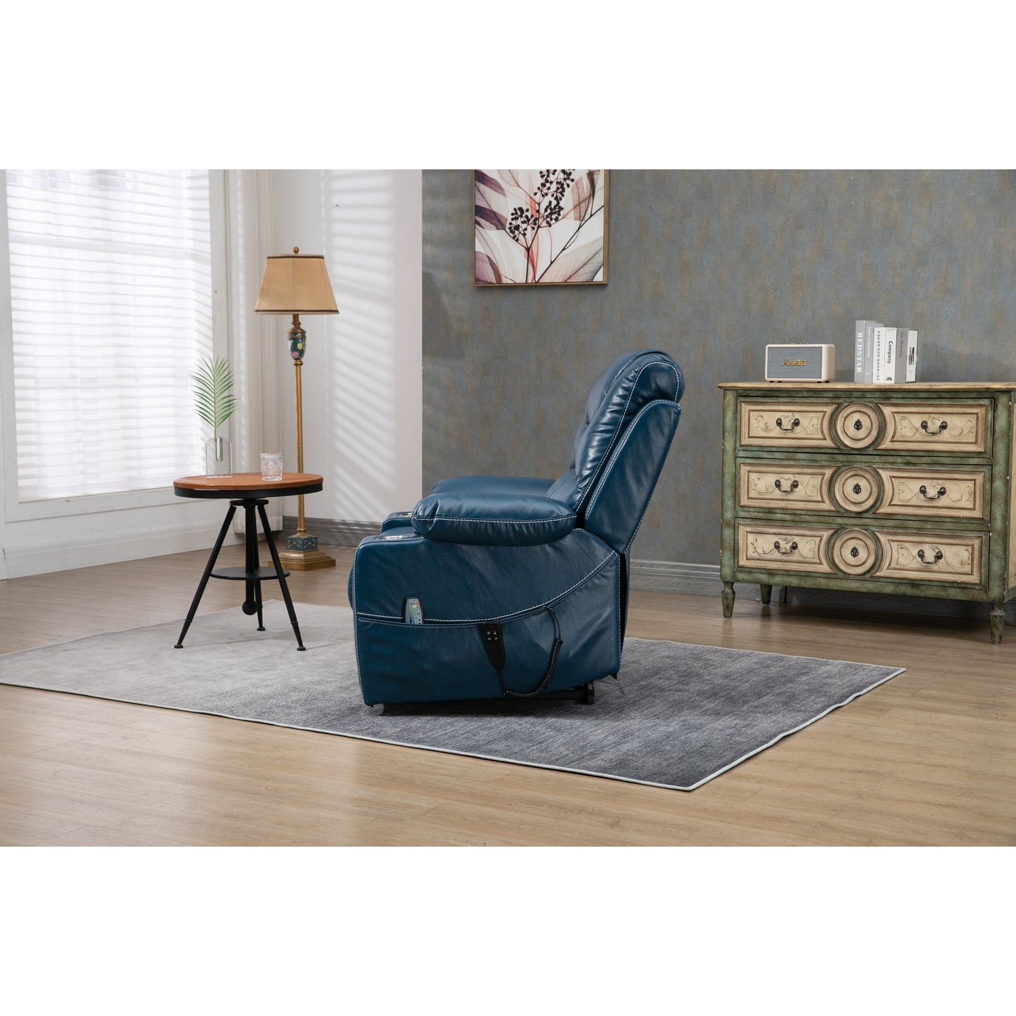 Fauteuil inclinable électrique surdimensionné en cuir PU avec massage, chauffage lombaire, porte-gobelet, inclinaison à plat à 180°