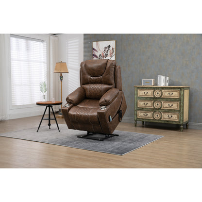 Fauteuil inclinable électrique surdimensionné en cuir PU avec massage, chauffage lombaire, porte-gobelet, inclinaison à plat à 180°