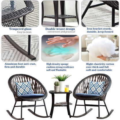 Ensemble bistrot OVIOS 3 pièces avec chaises à bascule et table basse en verre