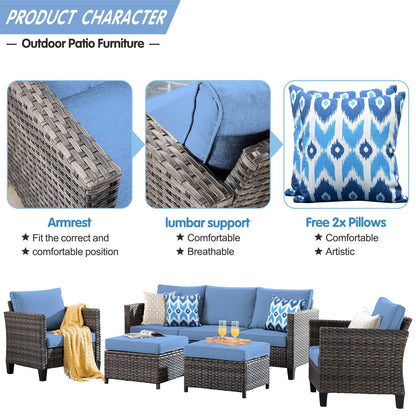 Ensemble de 5 sièges de jardin à dossier haut en osier OVIOS