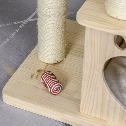 Arbre à chat à plusieurs niveaux PawHut avec griffoir recouvert de sisal, activités pour chatons et coussin moelleux de luxe