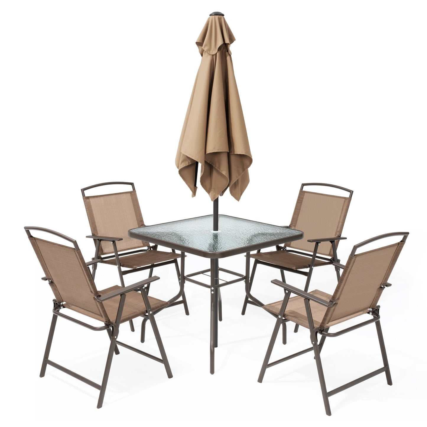 Ensemble de patio Pellebant 6 pièces avec table, parasol et 4 chaises pliantes - 22,4 L x 26,8 P x 34,4 H