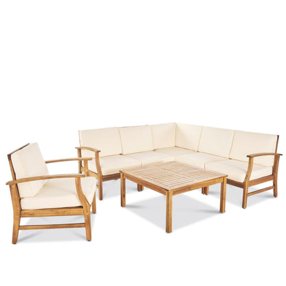 Ensemble de canapés d'extérieur Perla 7 pièces en bois d'acacia avec coussin par Christopher Knight Home