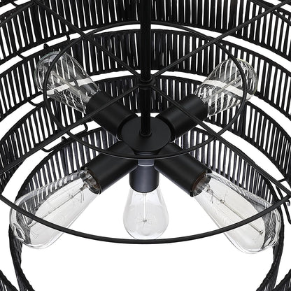 Lustre bohème moderne Piersan à 5 lumières avec abat-jour en rotin à plusieurs niveaux - 26 po de largeur
