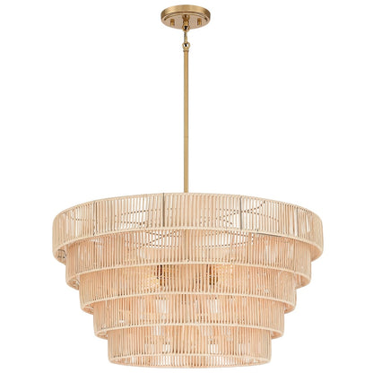 Lustre bohème moderne Piersan à 5 lumières avec abat-jour en rotin à plusieurs niveaux - 26 po de largeur