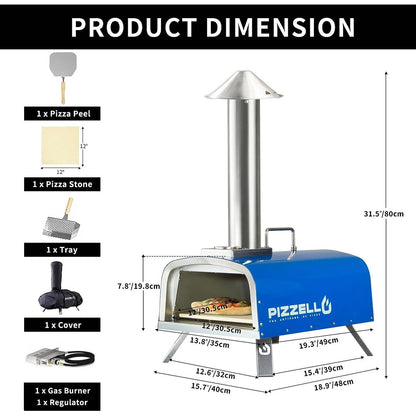 Four à pizza extérieur multi-combustible, machine à pizza cuite sur pierre avec brûleur à gaz et boîte à bois - 12 pouces