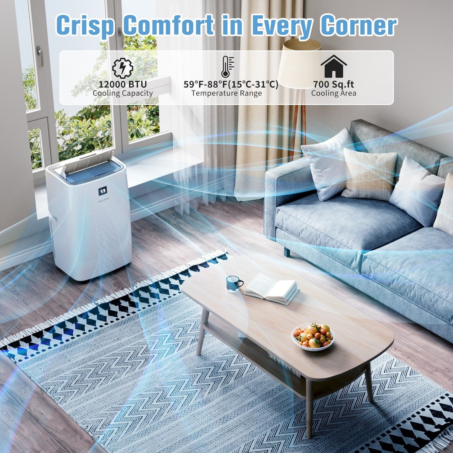 Climatiseur portatif avec chauffage – 12 000 BTU de refroidissement et 10 000 BTU de chauffage pour pièces jusqu'à 700 pi²