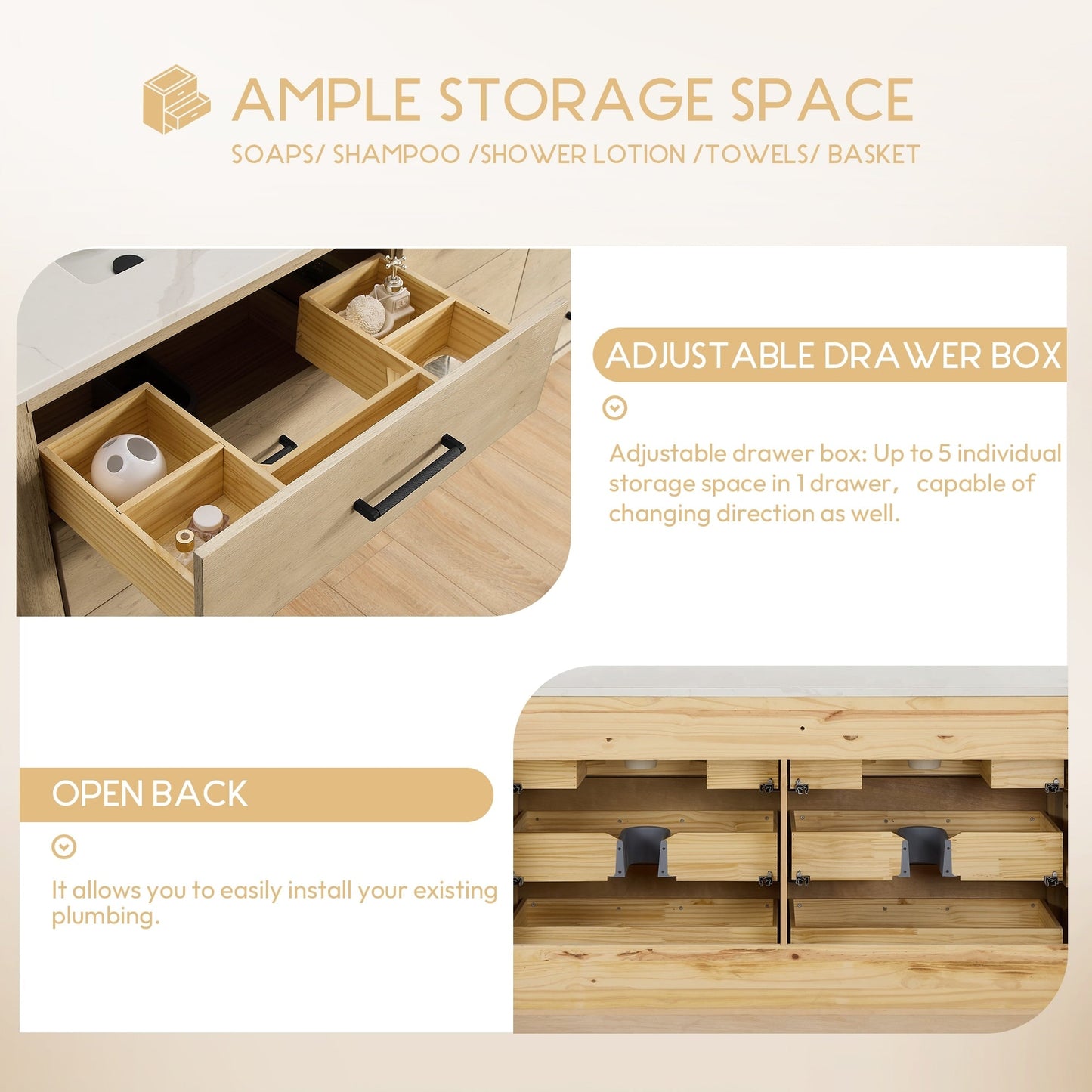 Meuble-lavabo Porto avec dessus en quartz blanc sans miroir