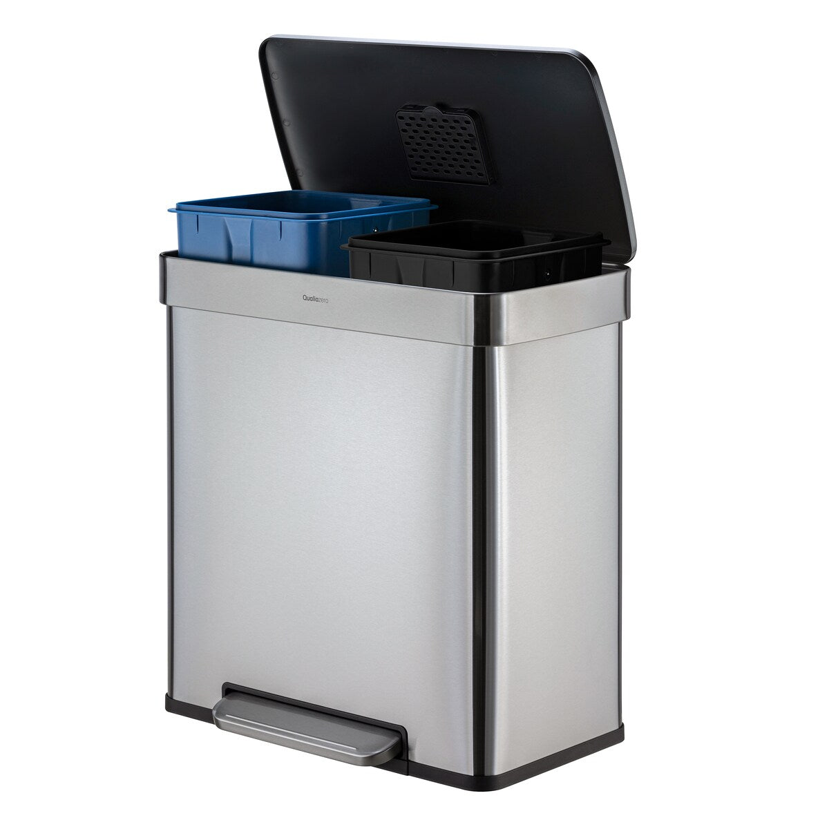 Poubelle de recyclage rectangulaire Qualiazero 16 gal (unité double 8 gal) - Acier inoxydable