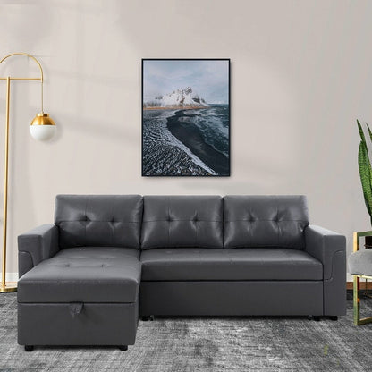 Canapé sectionnel convertible réversible avec lit gigogne, méridienne avec rangement dissimulé et pieds robustes